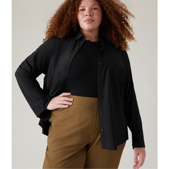 Athleta Everlasting Top Black Large Long Sleeve‎ Size 2X Plus Size Stretchy - Picture 1 of 7